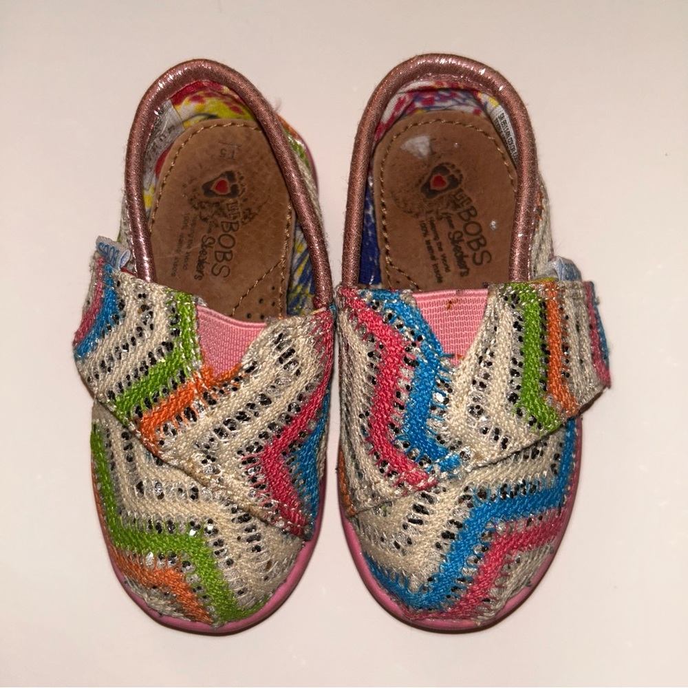 Size 5 toddler girls Bobs‎ Velcro shoes multi colored